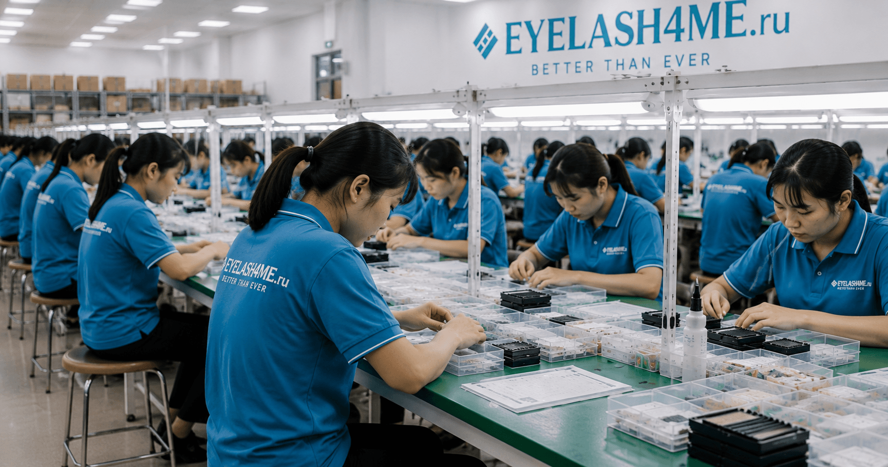 Производственный участок EYELASH4ME и готовые палетки ресниц